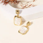 Elegant Korean Gold Foil Earrings with White Stone – Golden (PXT-115)