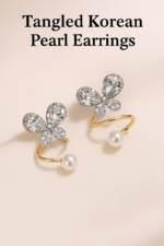 Tangled Korean Pearl Earrings – Golden Silver (PQT-994) - Golden