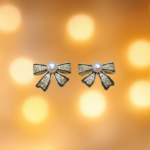 PJT-995 Bow Shape Zircon Pearl Earrings for Women - Image 2