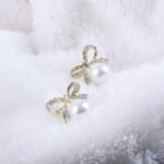 Bow Knot Pearl Earrings with Zircon – Korean Style (PJX-113) - Image 5