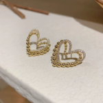 ZJE-164 Heart Shape Double Korean Earrings- Golden - Image 2
