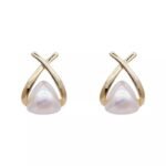 Trendy Korean Cross Pearl Earrings – Sculpted Design (AVT-114) - Image 3