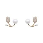 Beautiful Pearl Zircon Korean Flower Earrings for Women - Image 2