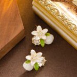 AWT-118 Korean Leaf Sparkling Pearl Earrings - Image 2