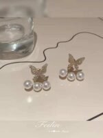 Butterfly Pearl Korean Earrings For Girls - golden/Silver - Image 3