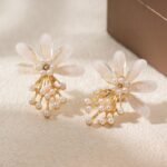 ZJX-162 Flower Pearl Korean Earrings- Golden - Image 4