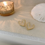 ZJE-164 Heart Shape Double Korean Earrings- Golden - Image 3