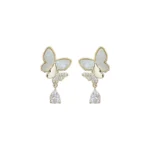 Double Butterfly Hanging Pearl Earings - Image 2