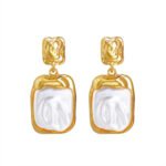 Elegant Korean Gold Foil Earrings with White Stone – Golden (PXT-115) - Image 3