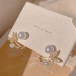 AXJ-161 Butterfly Pearl Korean Earrings - Golden - Image 4