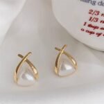 Trendy Korean Cross Pearl Earrings – Sculpted Design (AVT-114) - Image 5