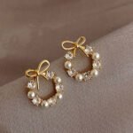 Pearl Bow Korean Zircon Earrings for Women - Image 3