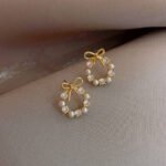 Pearl Bow Korean Zircon Earrings for Women - Image 2