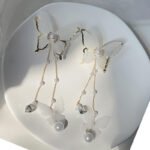 S925 Elegant Butterfly with Pearl Tassels Drop Earrings