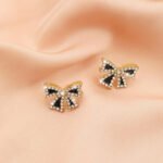 Elegant Zircon Black Bow Tie Earrings (AXJ-112)