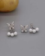 Butterfly Pearl Korean Earrings For Girls - golden/Silver