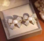 Korean Elegant Zircon Bow style Earrings Pearl