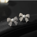 Korean Elegant Zircon Bow style Earrings Pearl - Image 2