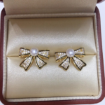 PJT-995 Bow Shape Zircon Pearl Earrings for Women - Image 4