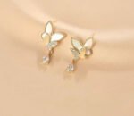 Double Butterfly Hanging Pearl Earings